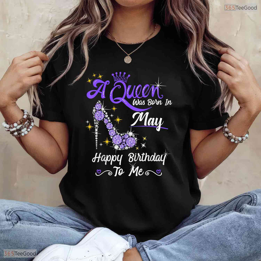May Queen High Heel Crown T-Shirt- Fabulous Women's May Birthday Party Shirt