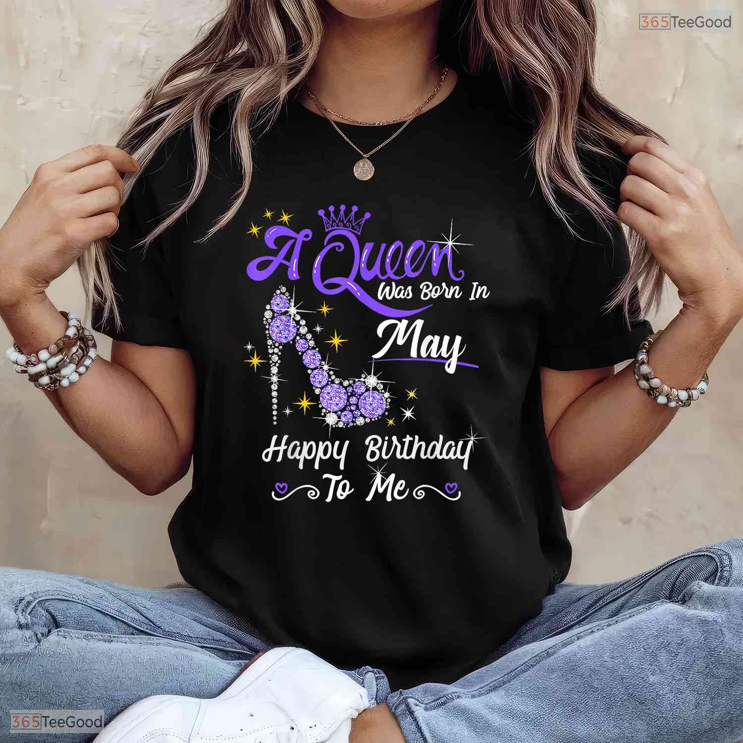 May Queen High Heel Crown T-Shirt- Fabulous Women's May Birthday Party Shirt