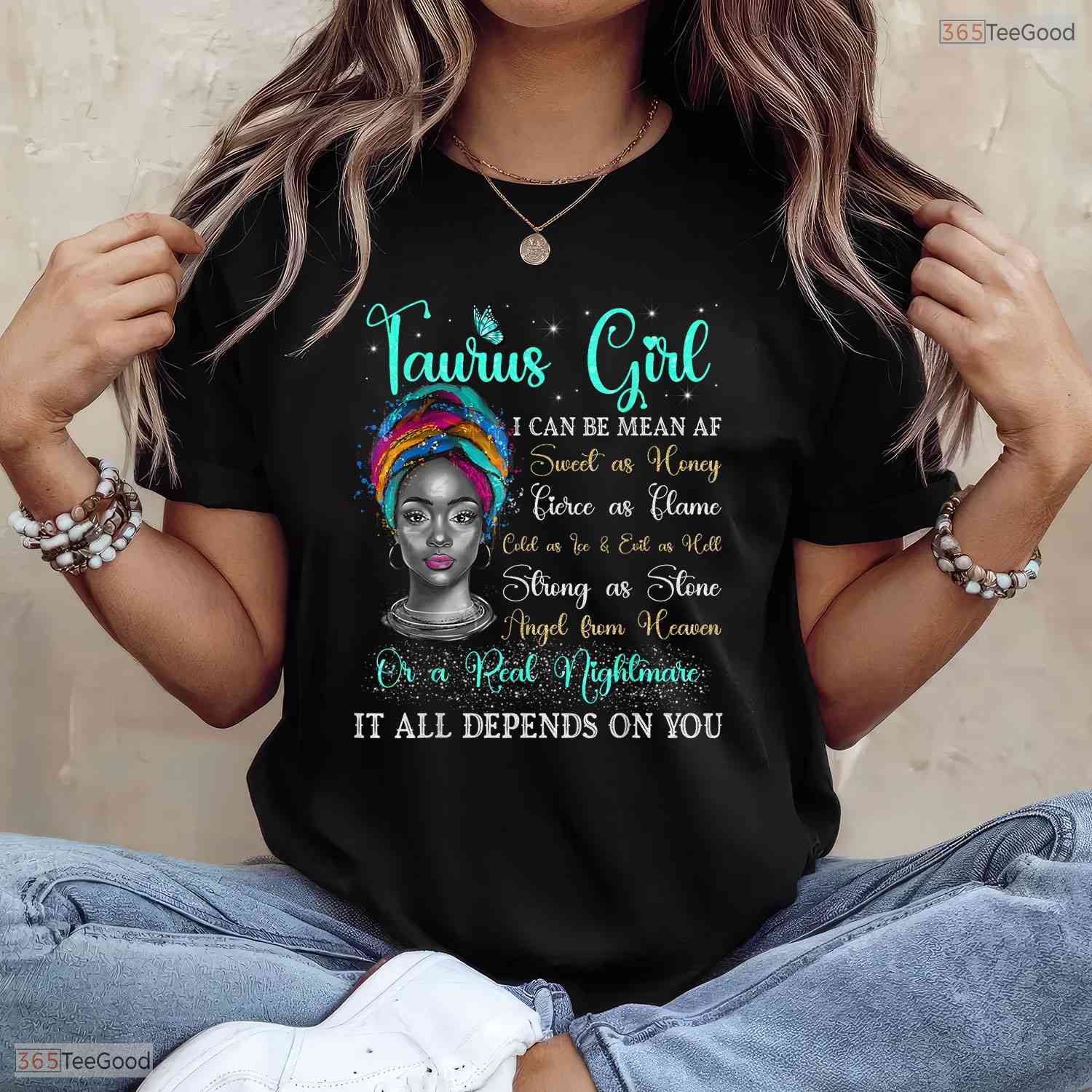 Fierce Black Queen Afro Woman Taurus Girl Zodiac May Birthday T-Shirt For Her
