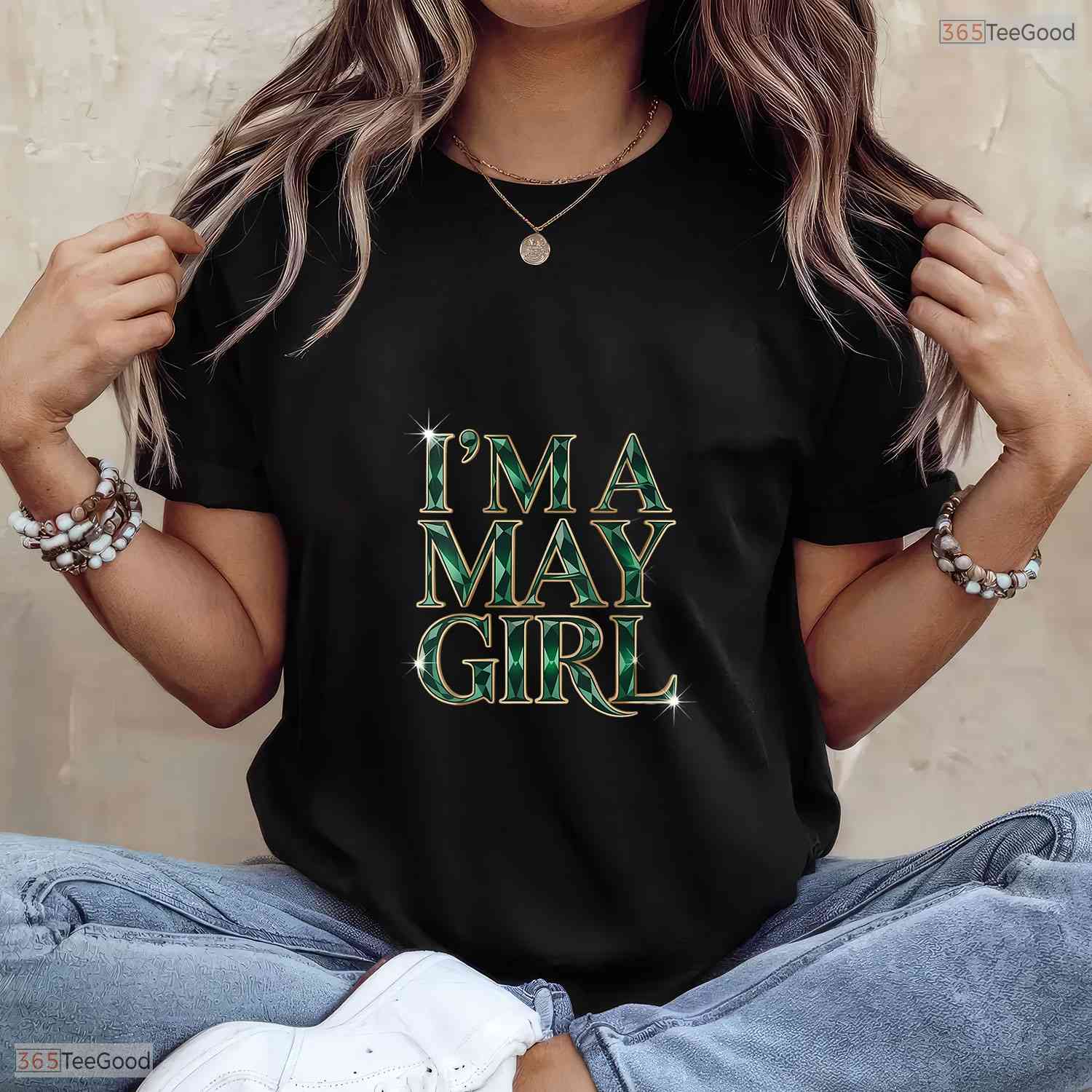 Beautiful I Am A May Girl Emerald Green Birthstone Themed V-Neck T-Shirt For Women