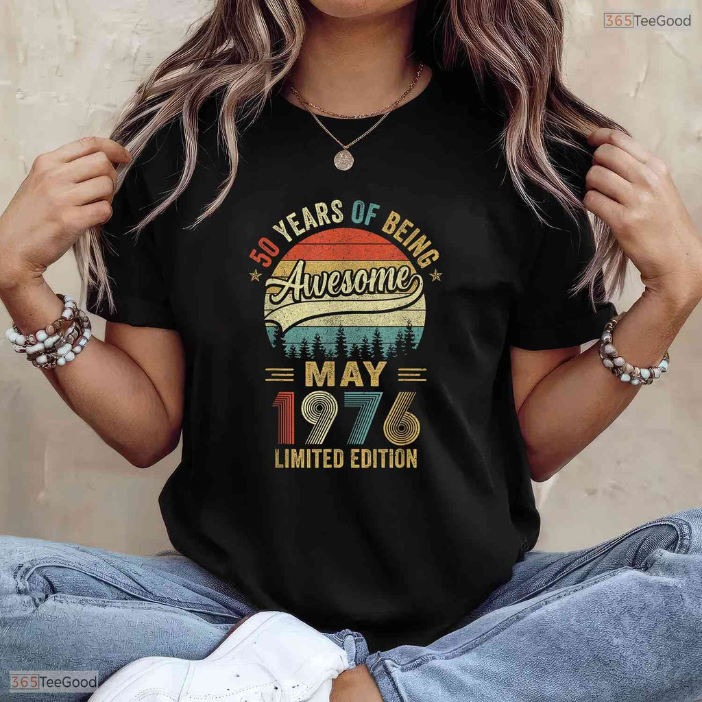 Vintage May 1976 Retro 50 Years Old 50th Birthday T-Shirt For Men And Women