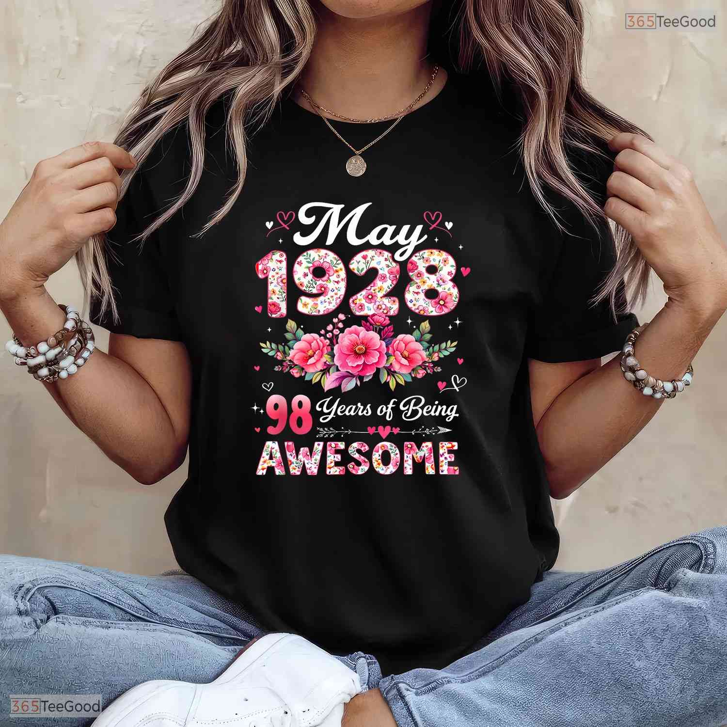 Vintage Floral Made In May 1928 98th May Birthday Celebration Shirt For Women