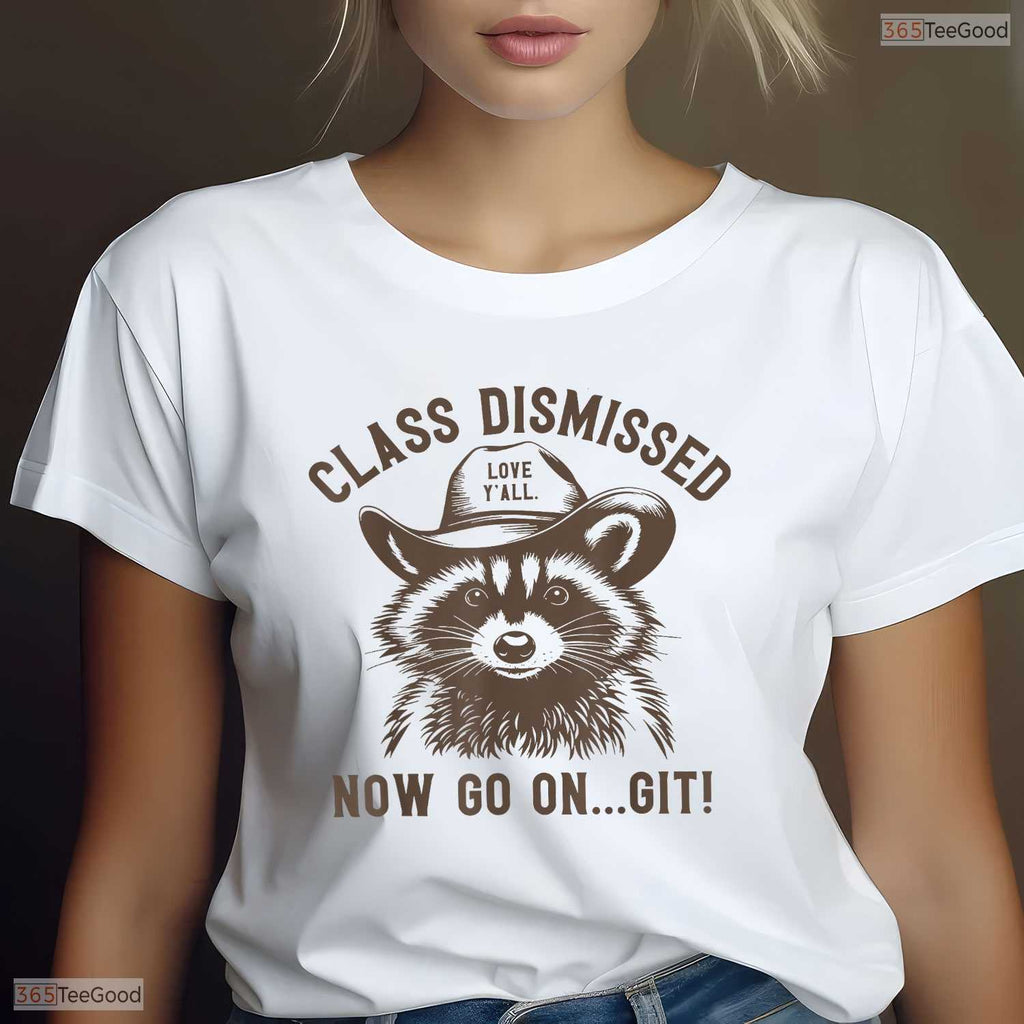 Funny Raccoon Class Dismissed T-Shirt- School's Out May Birthday Party Shirt