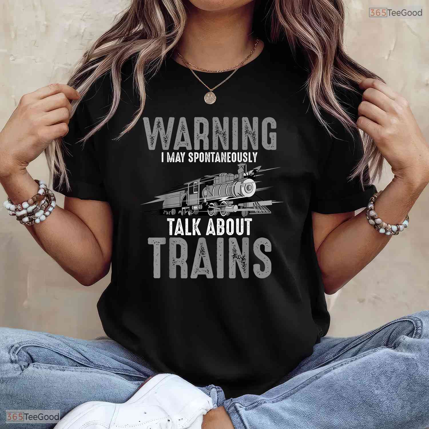 Warning May Spontaneously Talk About Trains T-Shirt Funny May Birthday Gift