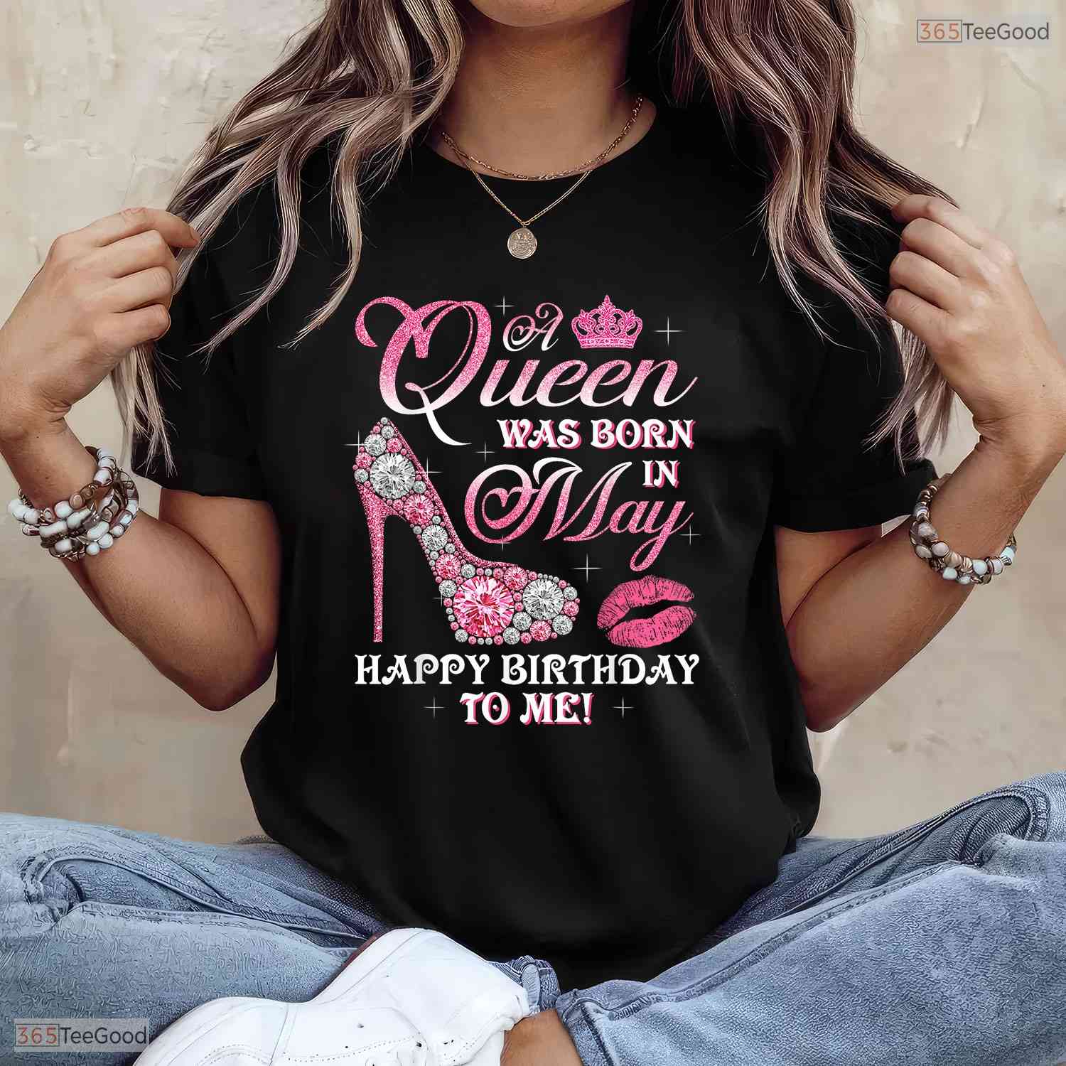 A Queen Was Born In May High Heel Shirt- Women's Happy May Birthday T-Shirt