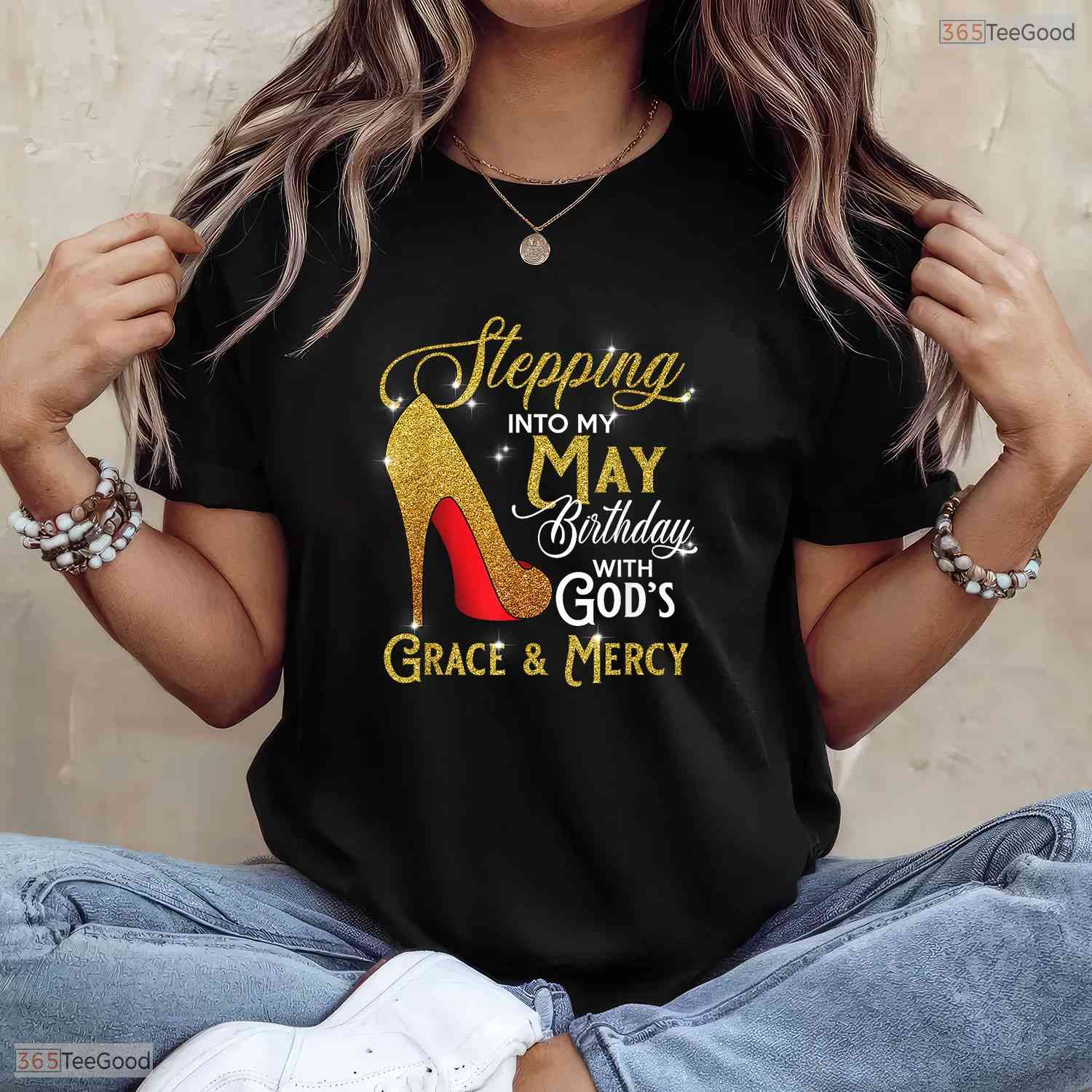 Stepping Into My May Birthday Shirt- God's Grace May Birthday T-Shirt For Her