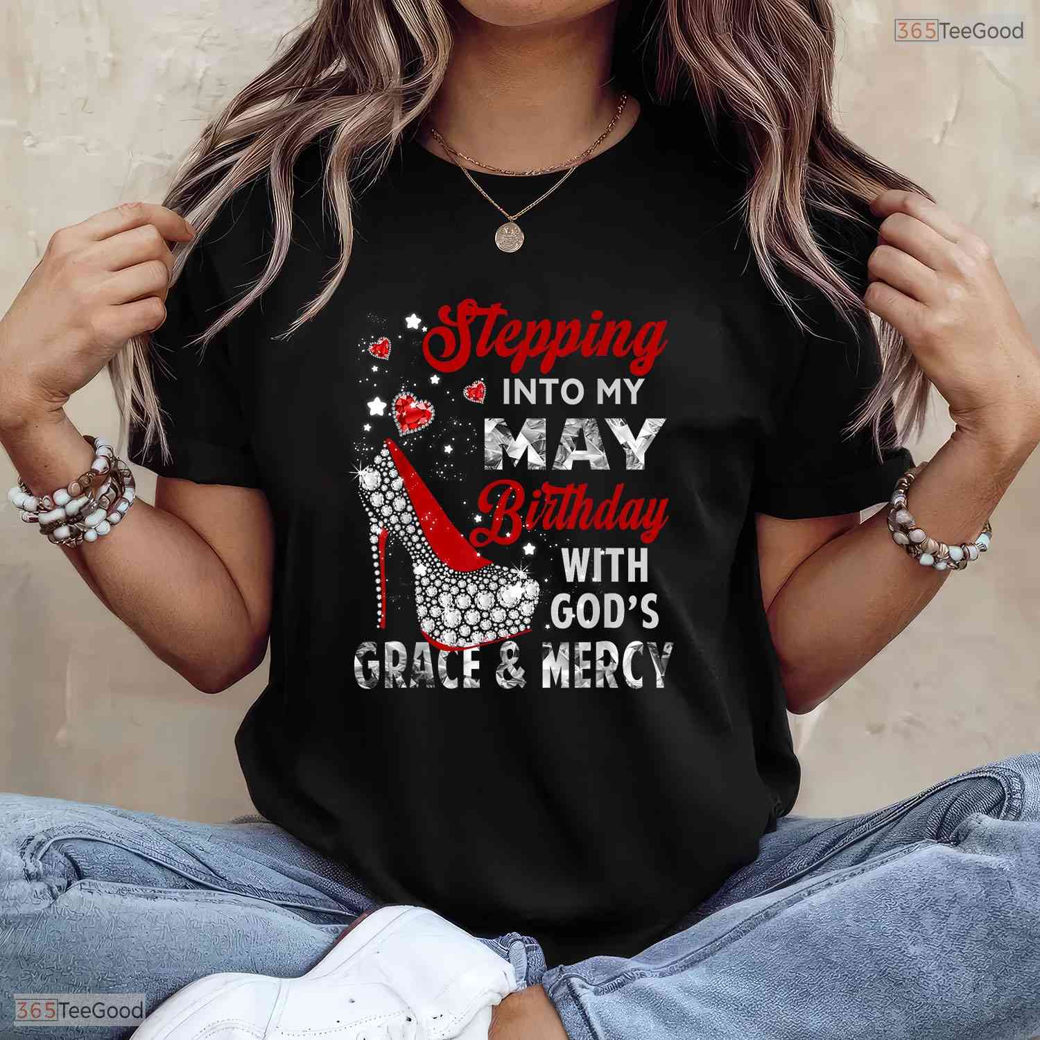 Stepping Into My May Birthday With God Grace T-Shirt- May Birthday Shirt