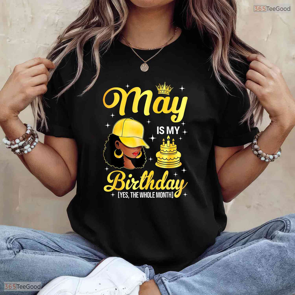 Afro Queen May Is My Birthday T-Shirt- Beautiful May Birthday Apparel For Her