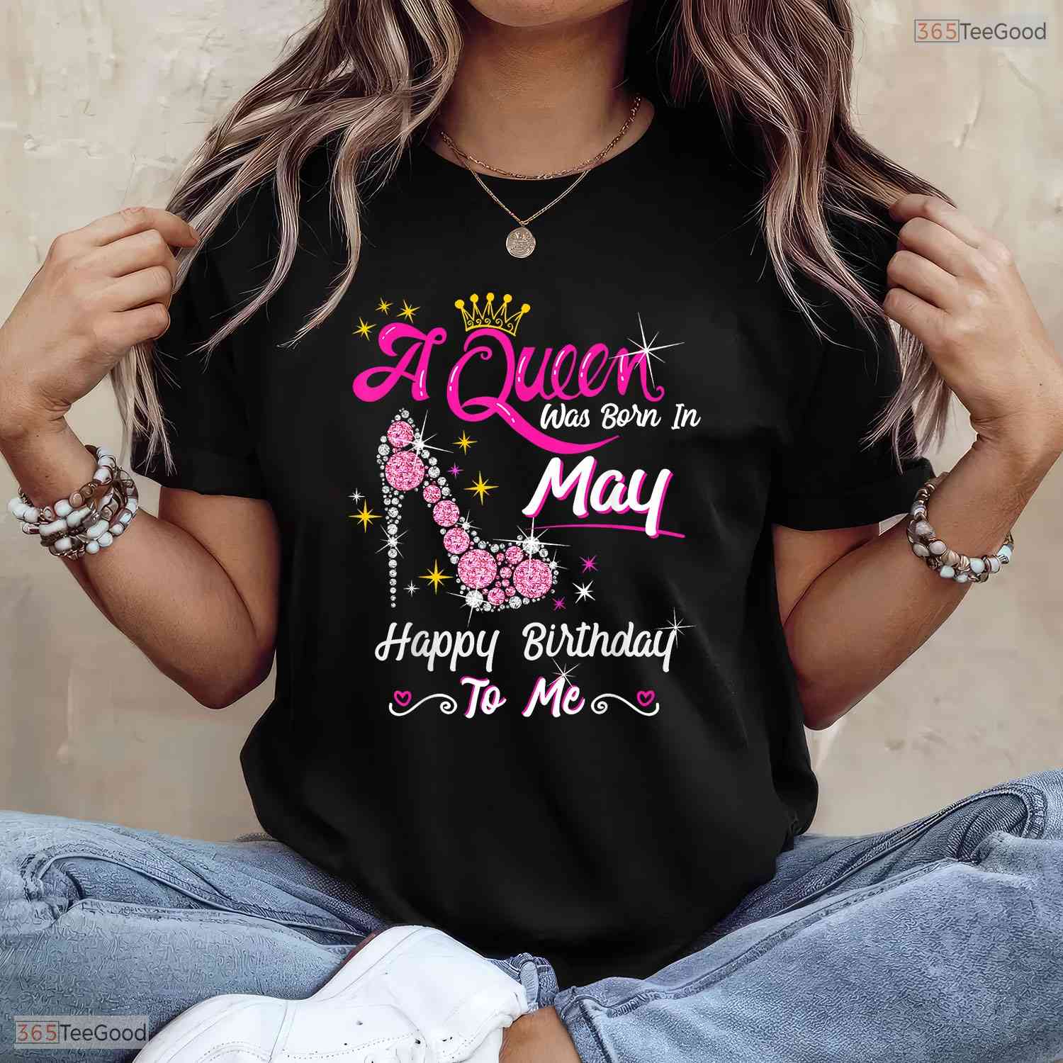 High Heel A Queen Was Born In May T-Shirt- Unique May Birthday Shirt For Her
