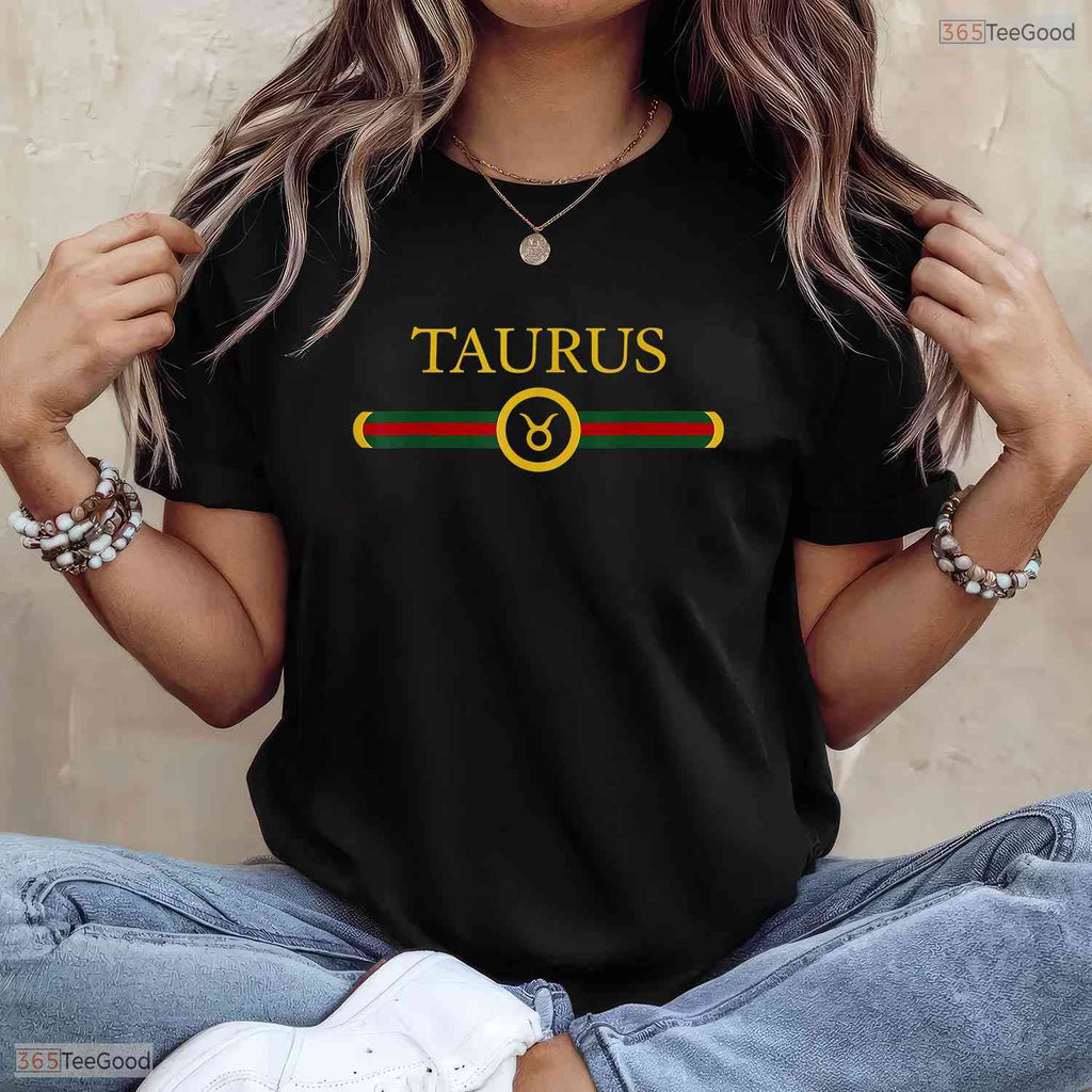 Graphic Art Taurus Zodiac Sign T-Shirt- Unique May Birthday Apparel For Her