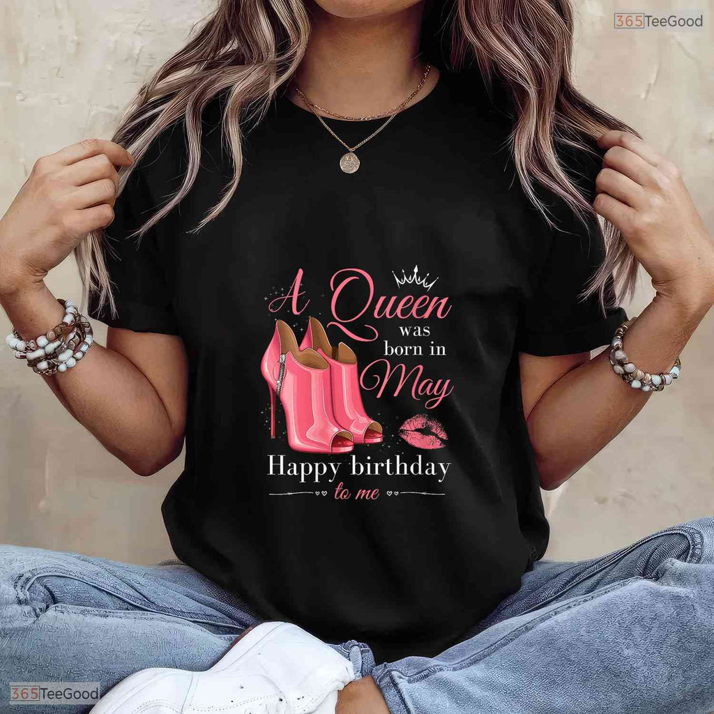 V-Neck A Queen Was Born In May T-Shirt- Unique May Birthday Apparel For Her