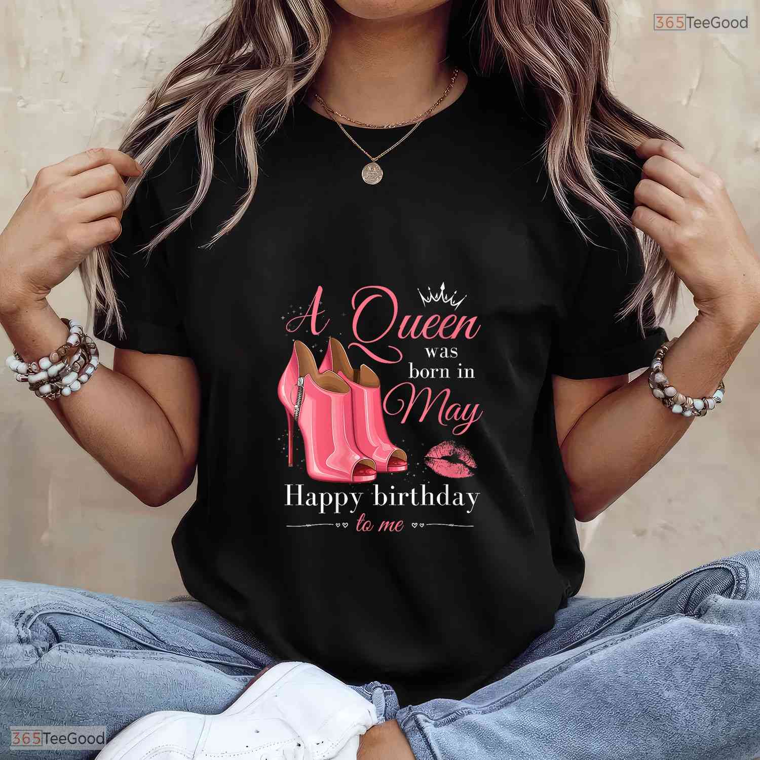 V-Neck A Queen Was Born In May T-Shirt- Unique May Birthday Apparel For Her
