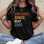 Retro Awesome Since May 2007 T-Shirt- Best 19th May Birthday Shirt For Him