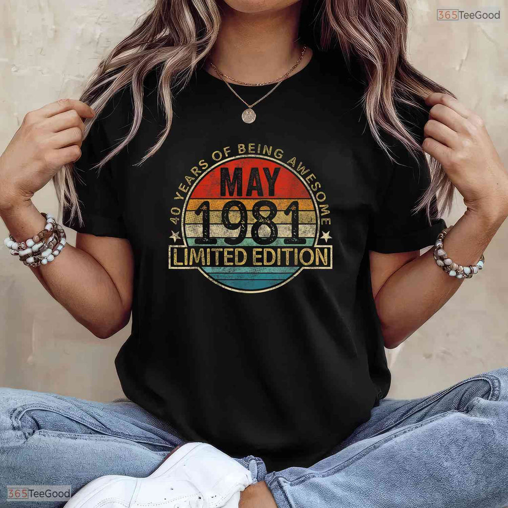 Vintage May 1981 Limited Edition T-Shirt- Awesome 45th May Birthday Shirt