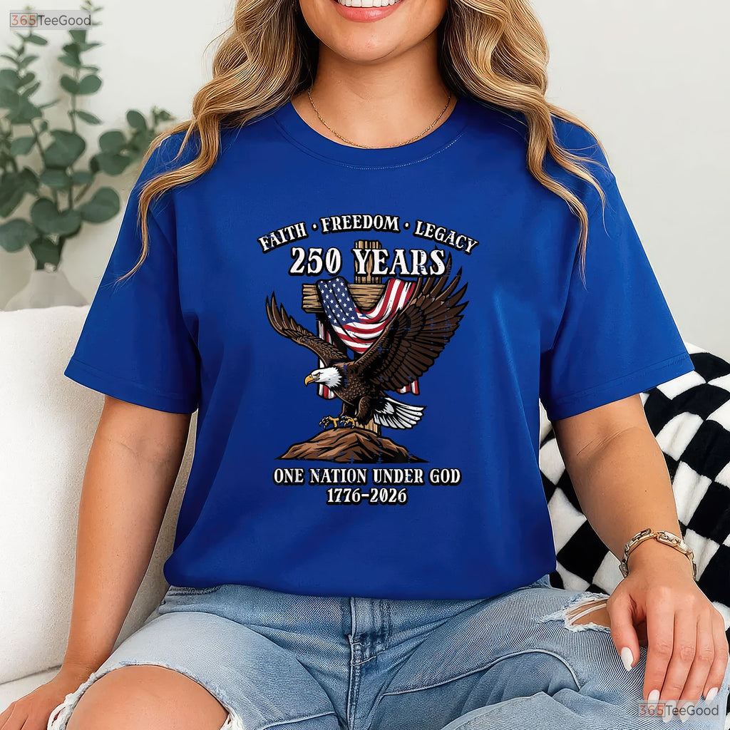 250 Years Faith Freedom Eagle USA Valentine T-Shirt Saltwater Fishing Gifts
