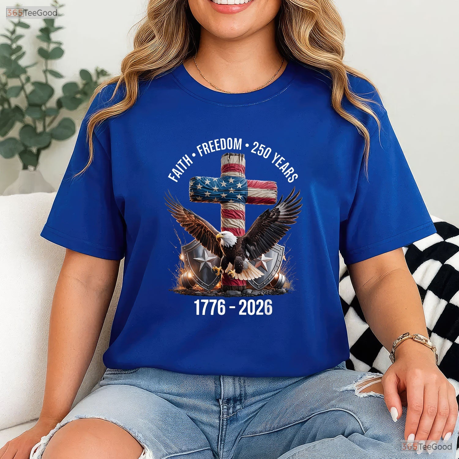 Faith Freedom 250 Years Christian Cross Valentine T-Shirt Fly Fishing Gear