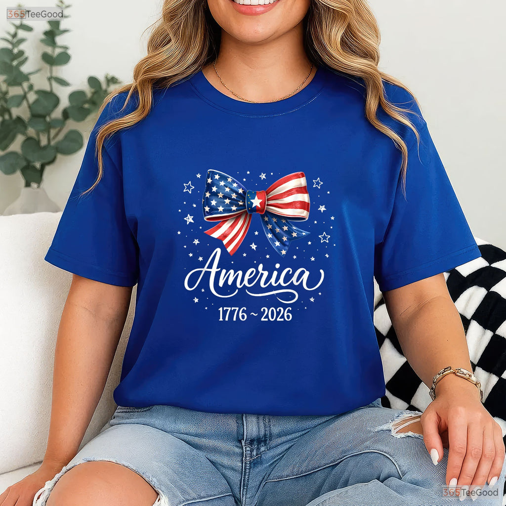 250th Anniversary USA Coquette Bow Valentine Shirt For Kayak Fishing Women