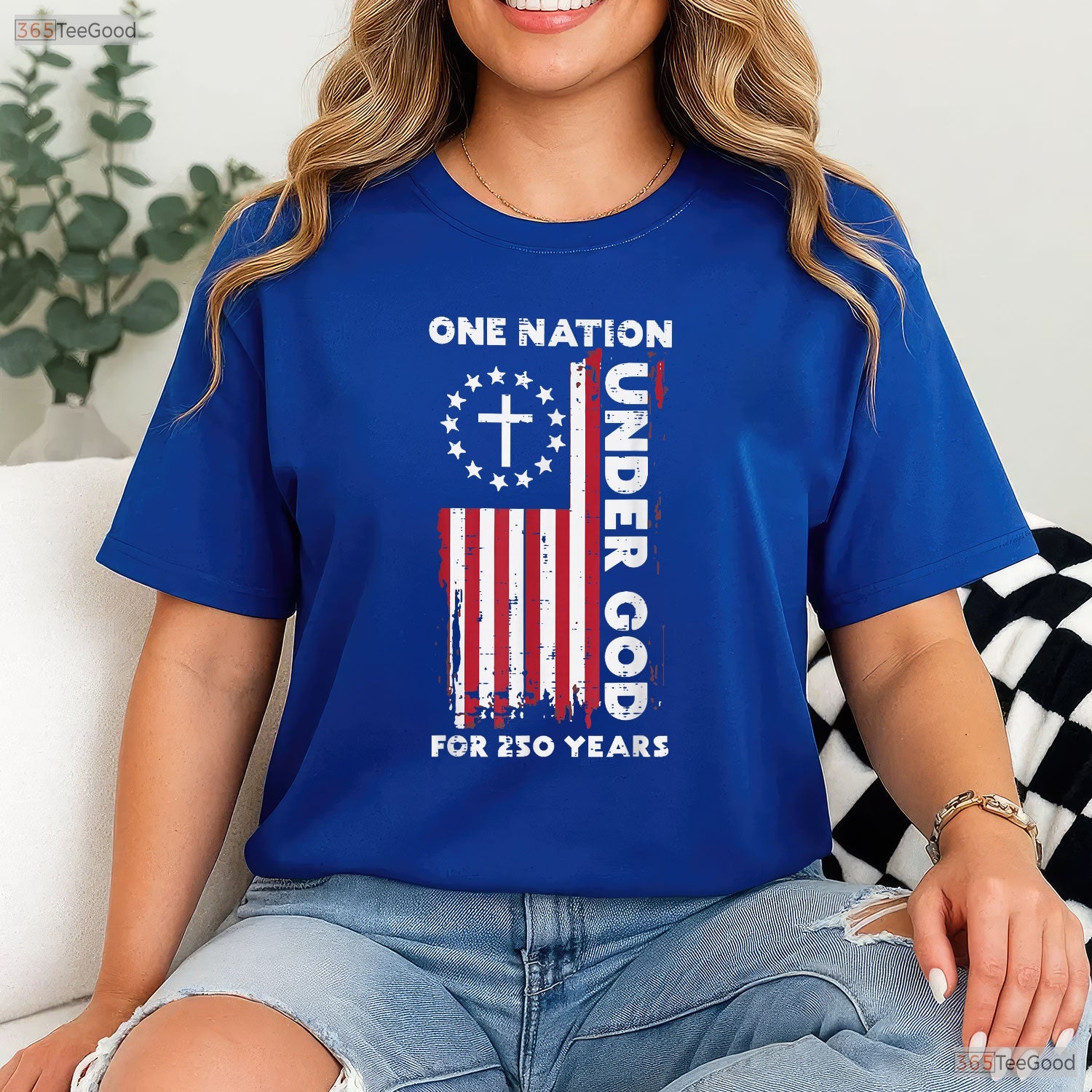 250 Year USA Flag Christian God Valentine T-Shirt- Trout Fishing Apparel Men
