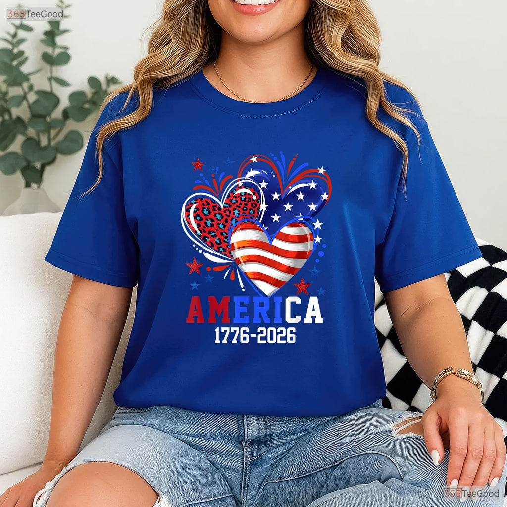 Flag Heart Leopard 1776 2026 250th Birthday Valentine T-Shirt Muskie Fishing
