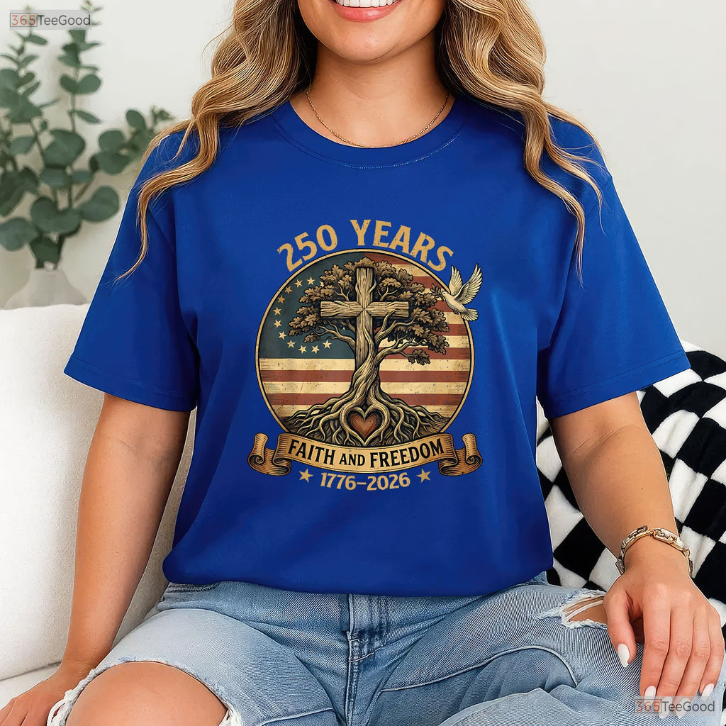 250 Years Faith Freedom USA Anniversary Valentine T-Shirt Deep Sea Fishing