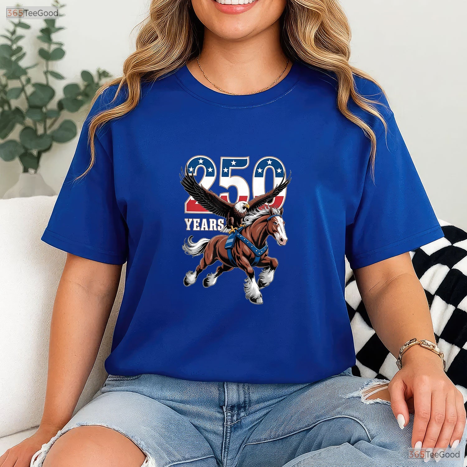 USA 250th Eagle Clydesdale Valentine T-Shirt Trout Fishing Shirts For Men