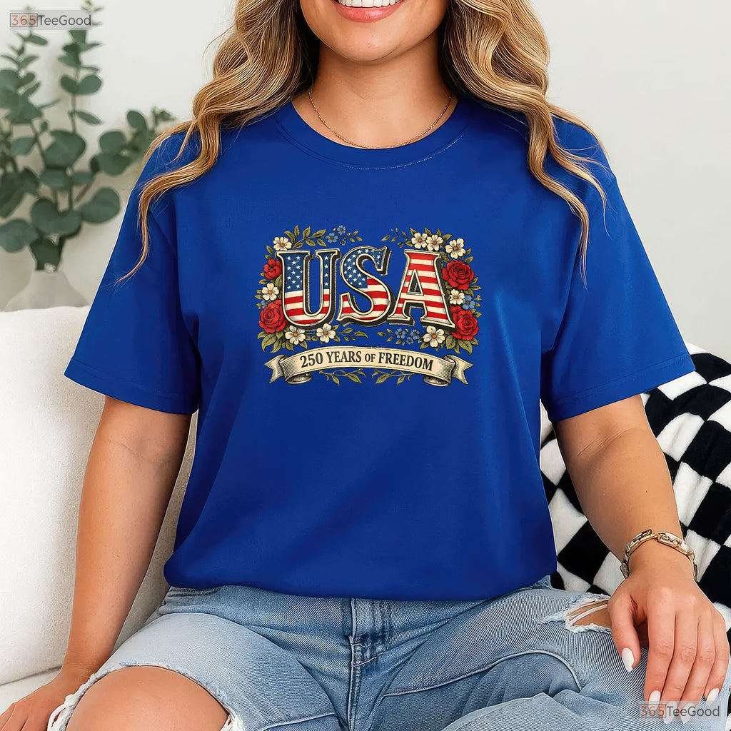 USA 250 Years Freedom Rose Vintage Valentine T-Shirt Crappie Fishing Shirts