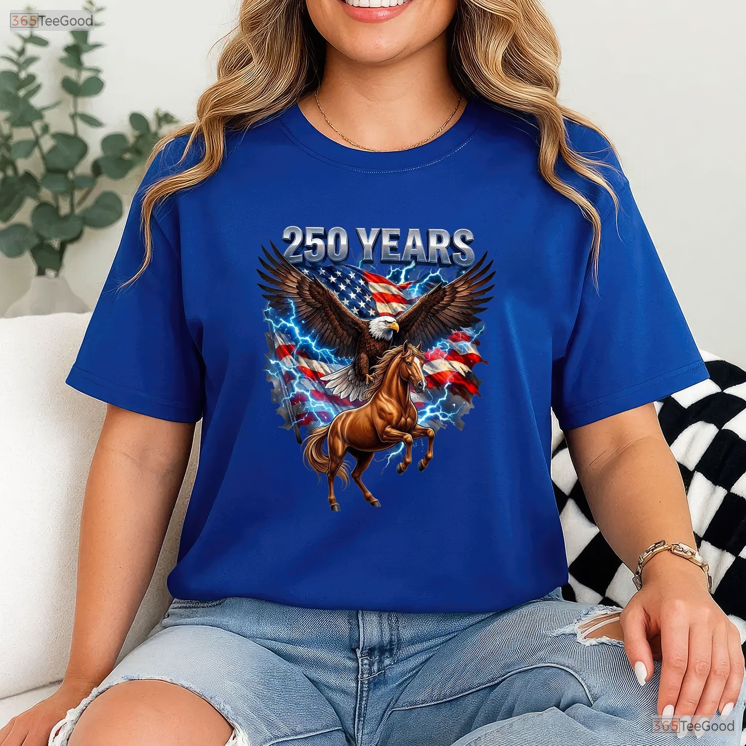USA 250th Anniversary Eagle Clydesdale Valentine T-Shirt Muskie Fishing Apparel