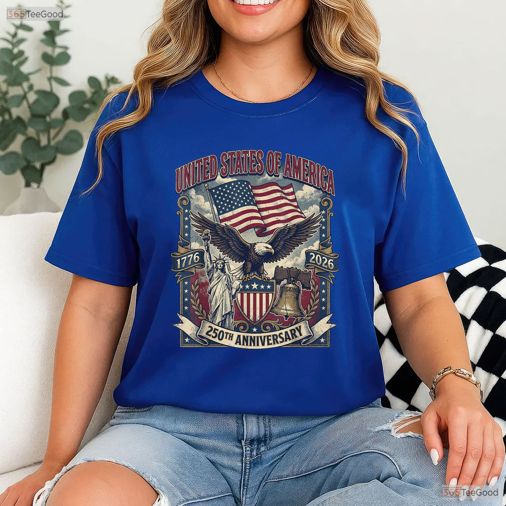American 250th Flag Liberty Eagle Valentine T-Shirt River Fishing Shirts Men