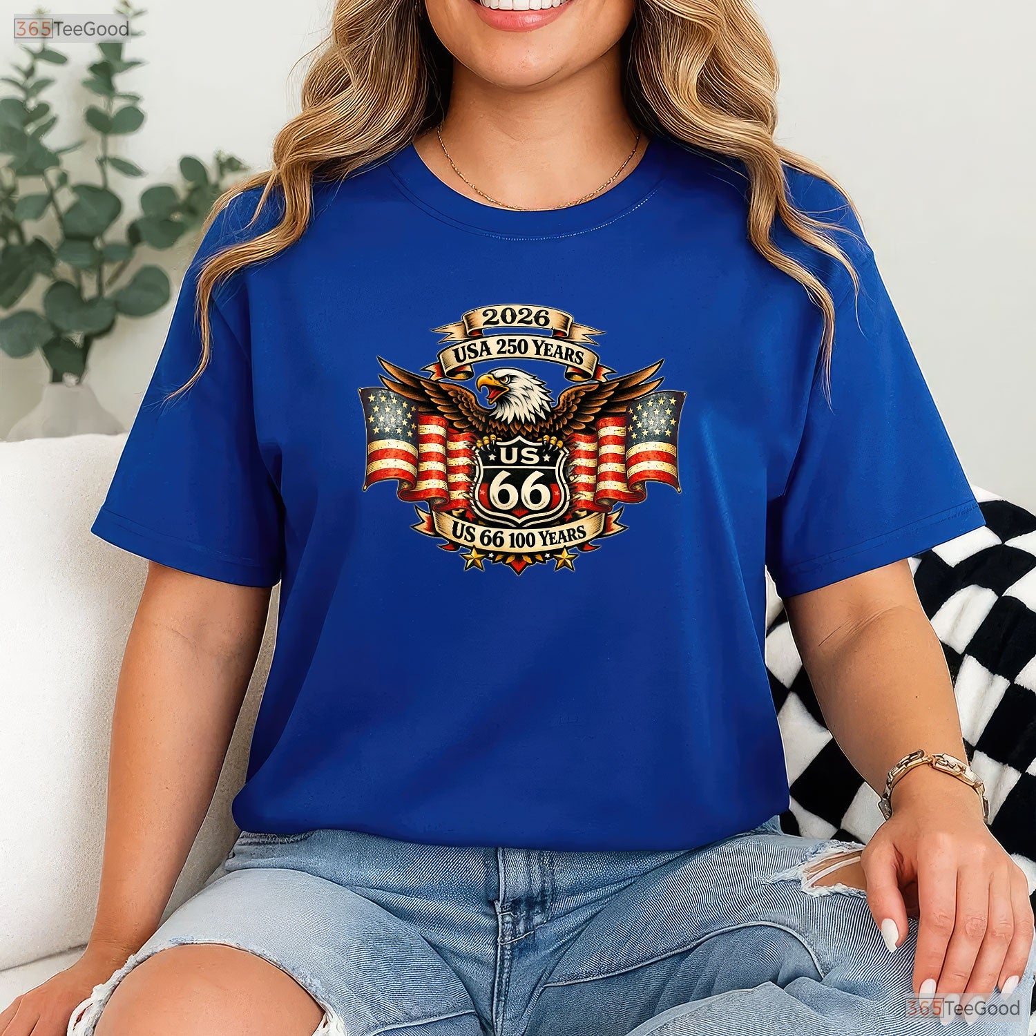 USA 250 Highway 66 Mother Road Eagle Valentine T-Shirt Lake Fishing Gear For Men