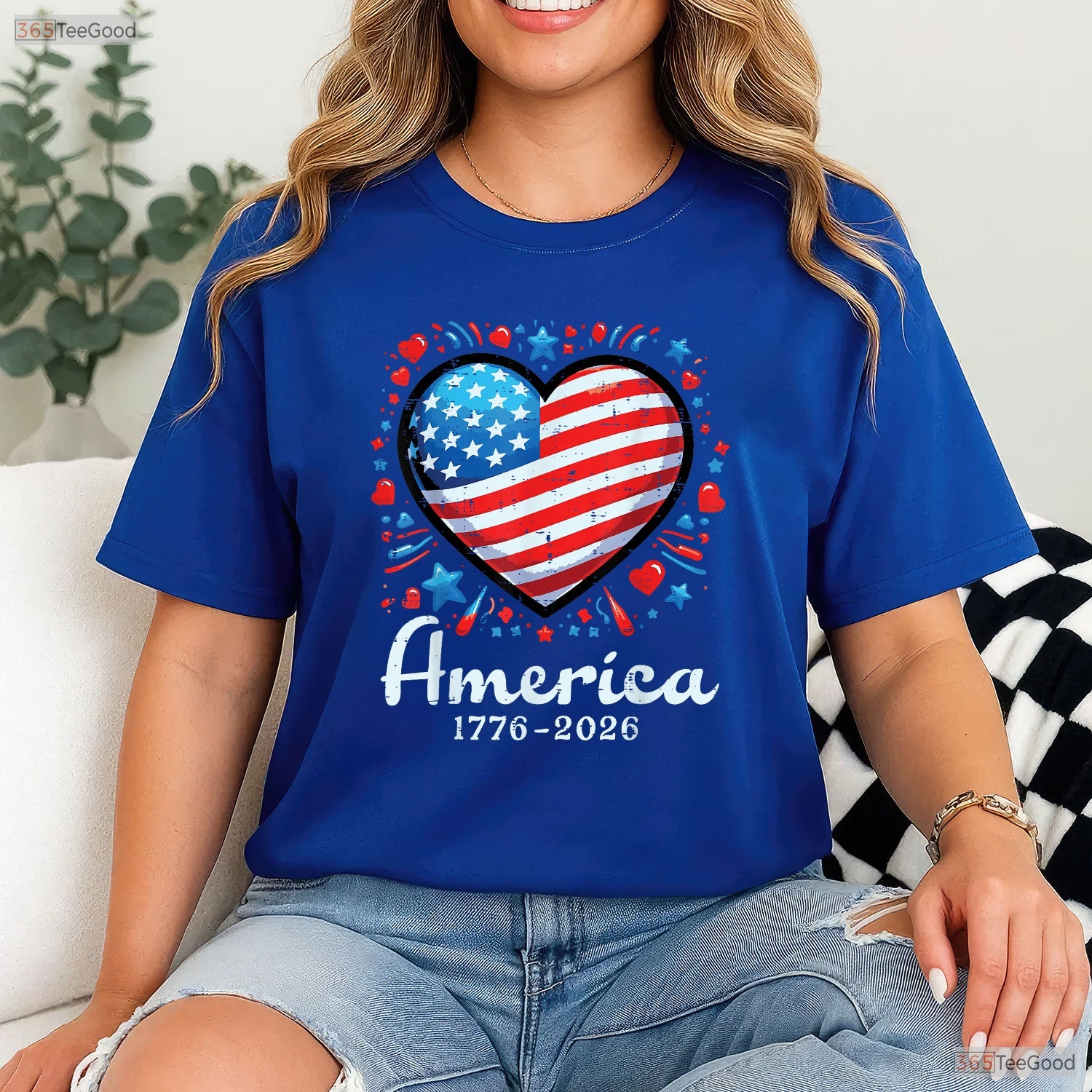 America US Flag Heart 250th Anniversary Valentine T-Shirt Surf Fishing Shirts Men