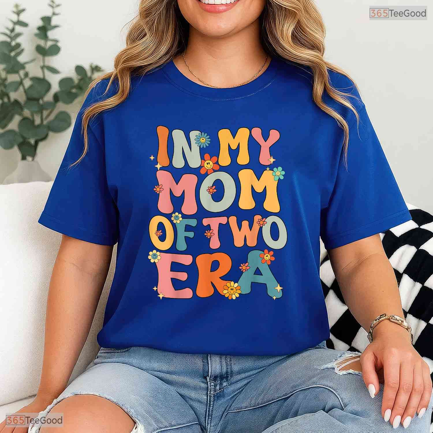In My Mom Of Two Era Groovy Funny Mom Of Two Kid Mothers Day T-Shirt Present