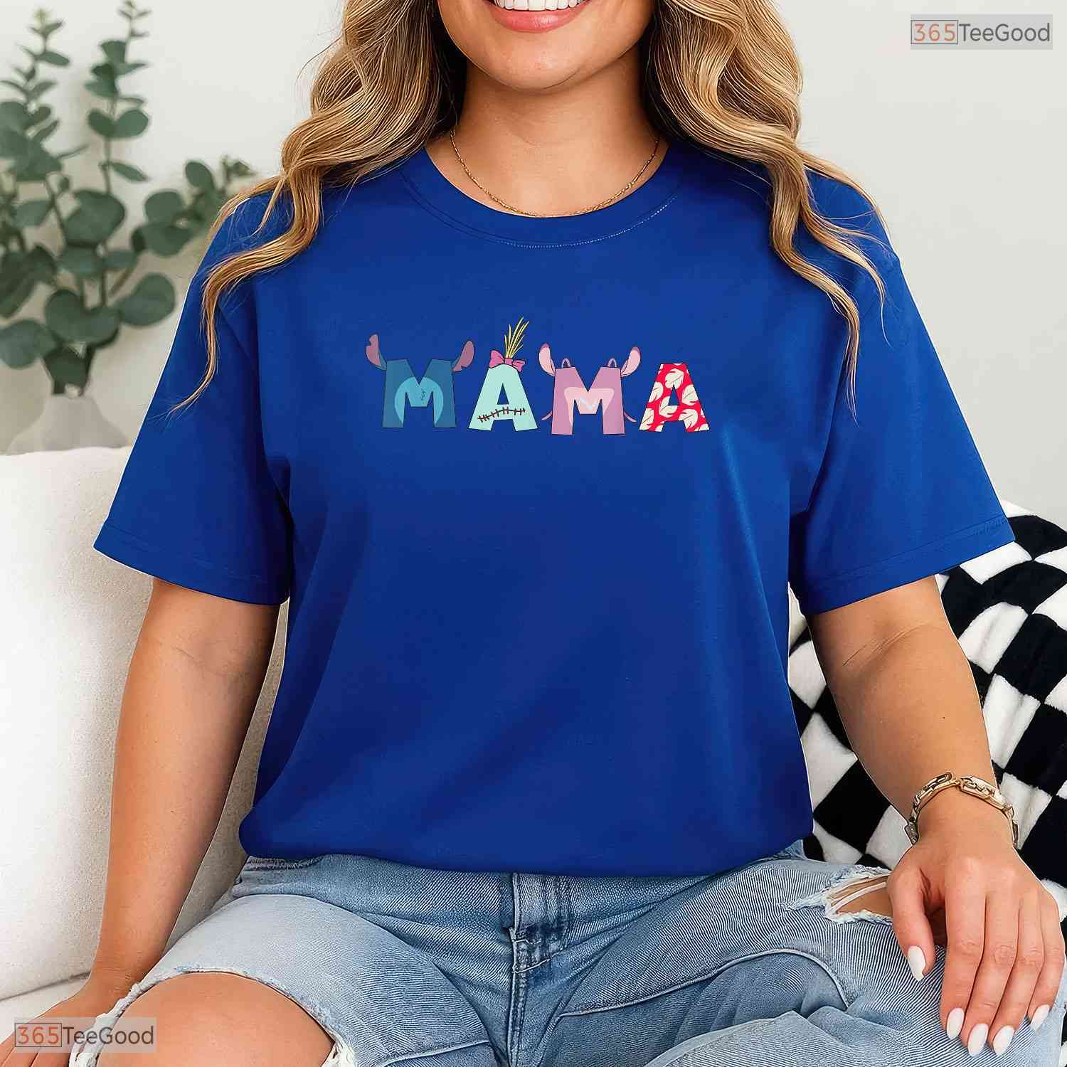 Tropical Alien Mama Shirt Blue Character Family Vacation Mothers Day T-Shirt