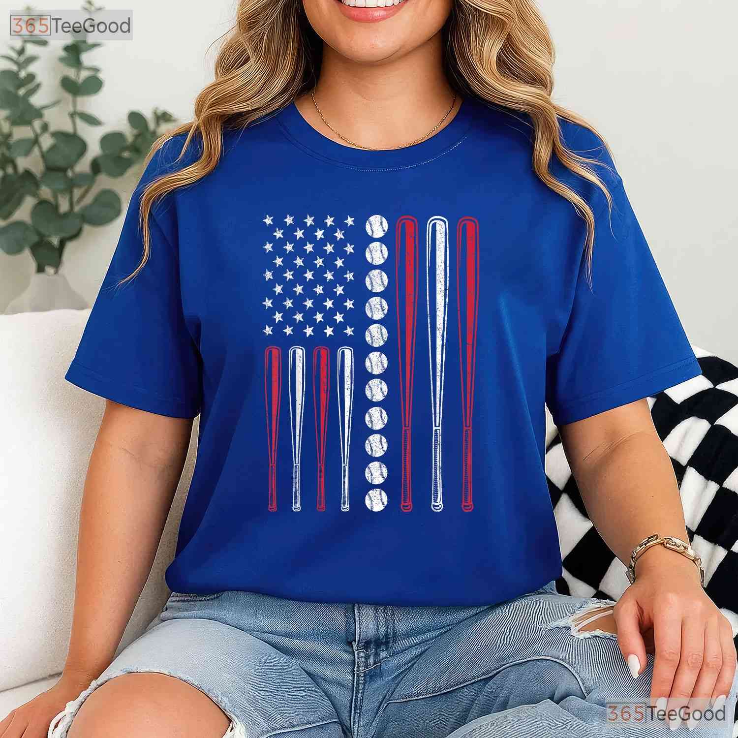 Patriotic Baseball 4th Of July T-Shirt Men Boys USA American Flag Sport Tee