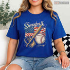 American Flag Baseball Player Bat Fan T-Shirt USA Catcher Pitcher Sport Tee