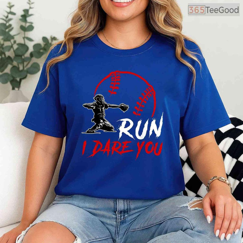 Run Steal I Dare You Humor Baseball Catcher T-Shirt Vintage Distressed Gift