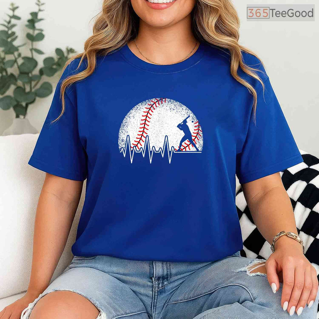 Funny Baseball Heartbeat Vintage T-Shirt Baseball Player Men Boys Sport Gift