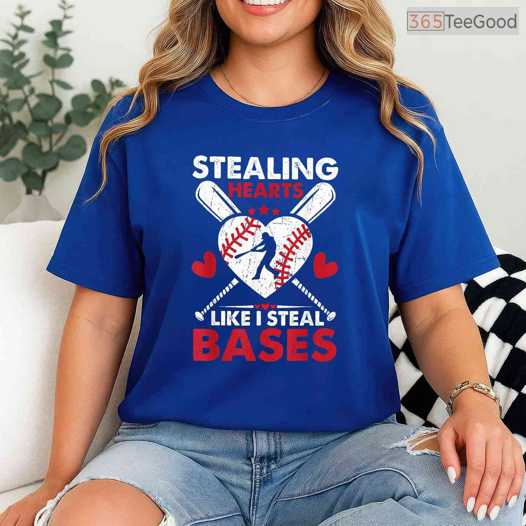 Stealing Hearts Like I Steal Bases T-Shirt Softball Baseball Valentine Gift