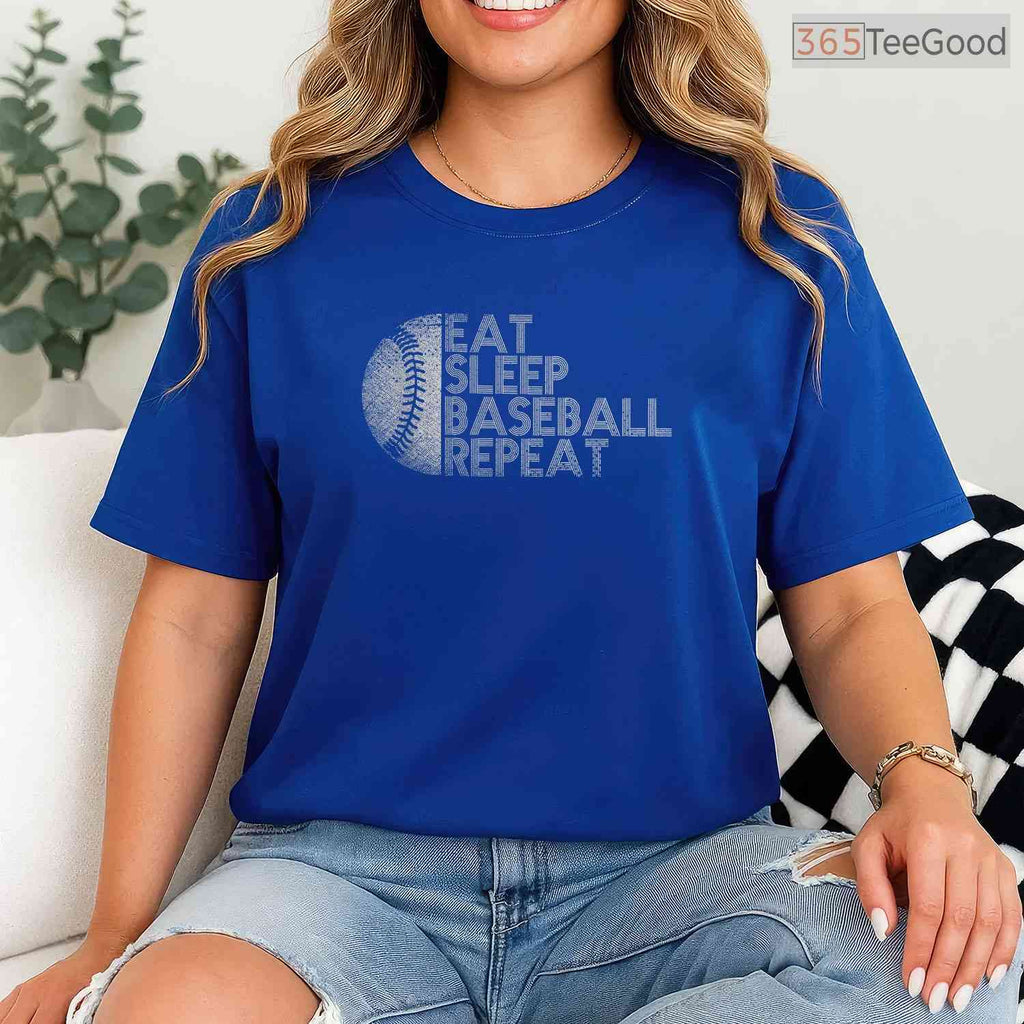 Eat Sleep Baseball Repeat Funny Baseball Player T-Shirt Sports Routine Gift