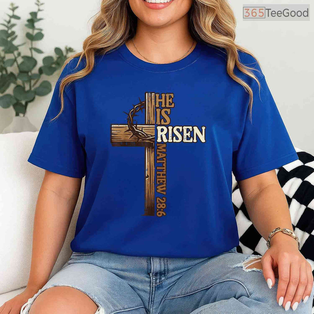 Easter Cross He Is Risen Jesus Christian T-Shirt Men Women Religious Faith Tee