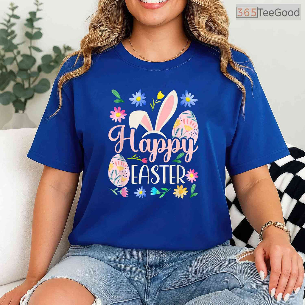 Happy Easter Sayings Egg Bunny T-Shirt Small Cute Spring Holiday Graphic Shirt