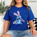 Disney Stitch In Easter Bunny Costume T-Shirt Cute Fuzzy Friend Holiday Shirt