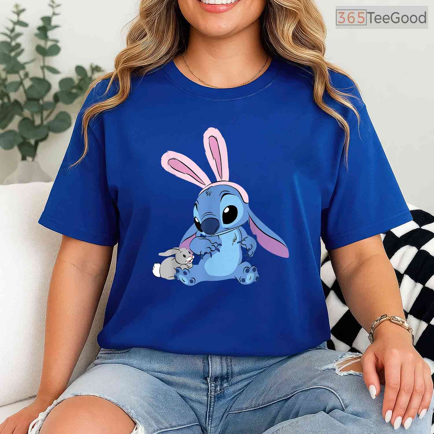 Disney Stitch In Easter Bunny Costume T-Shirt Cute Fuzzy Friend Holiday Shirt