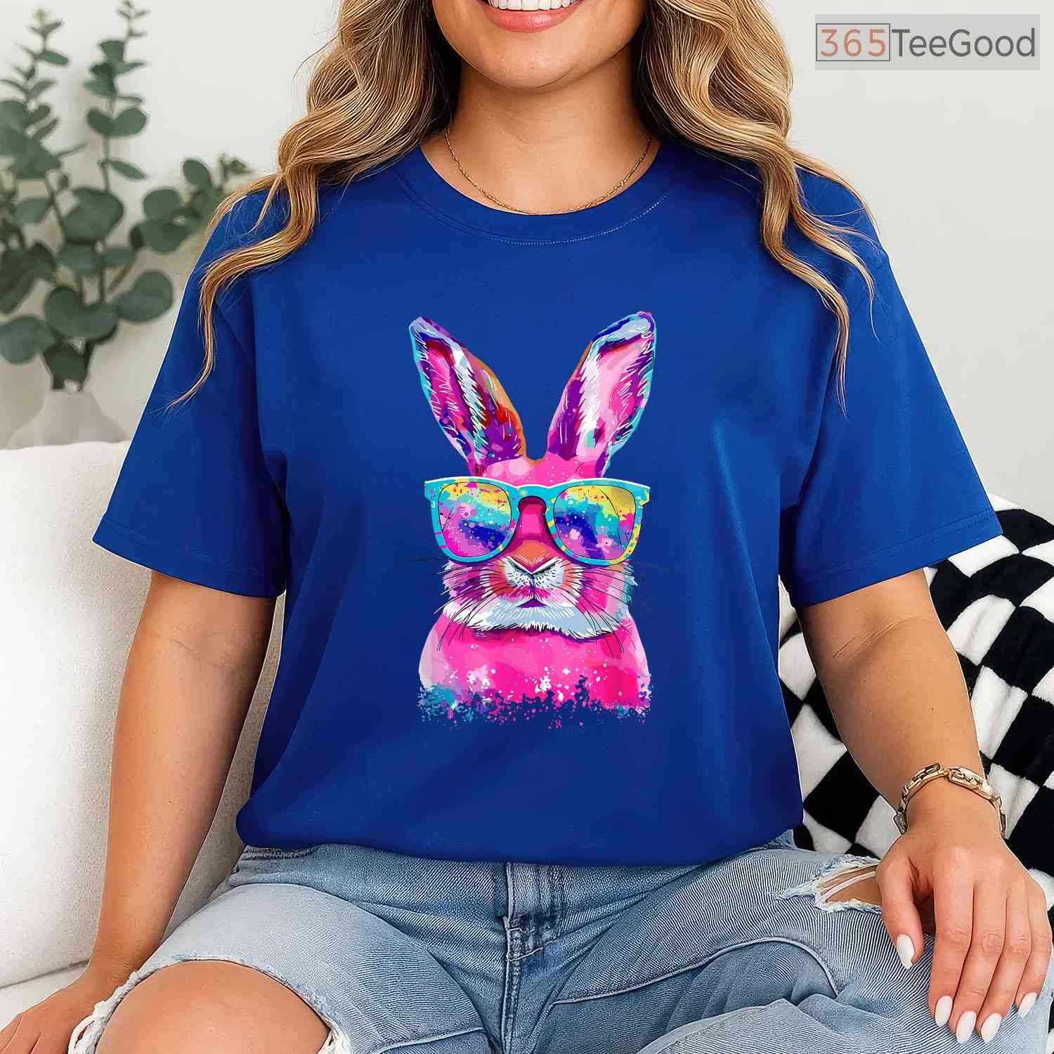Bunny Face With Tie Dye Glasses Happy Easter Day T-Shirt Men Boy Kid Party Tee