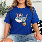 Shark Bunny Easter Eggs T-Shirt Funny Sea Animal Hunt Boys Kids Mens Top Shirt