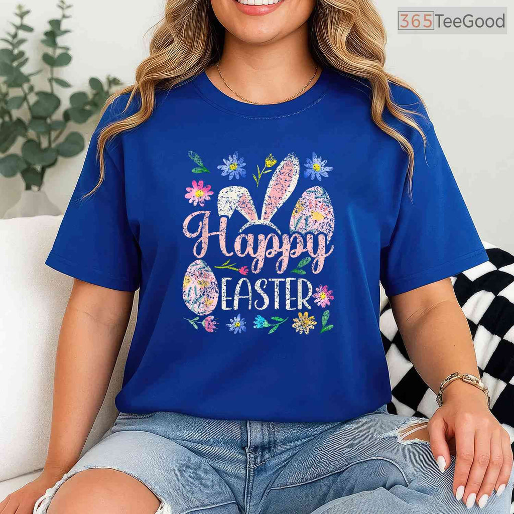 Happy Easter Sayings Egg Bunny T-Shirt Cute Minimalist Holiday Graphic Shirt