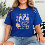 Happy Easter Sayings Egg Bunny T-Shirt Cute Minimalist Holiday Graphic Shirt