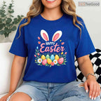 Happy Easter Bunny Spring Egg T-Shirt Cute Floral Nature Holiday Women Shirt
