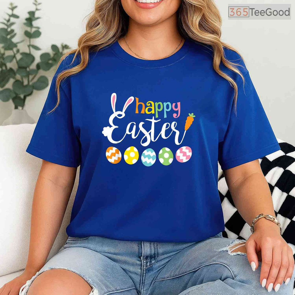 Happy Easter Bunny Rabbit Face T-Shirt Funny Cute Holiday Women Girls Shirt