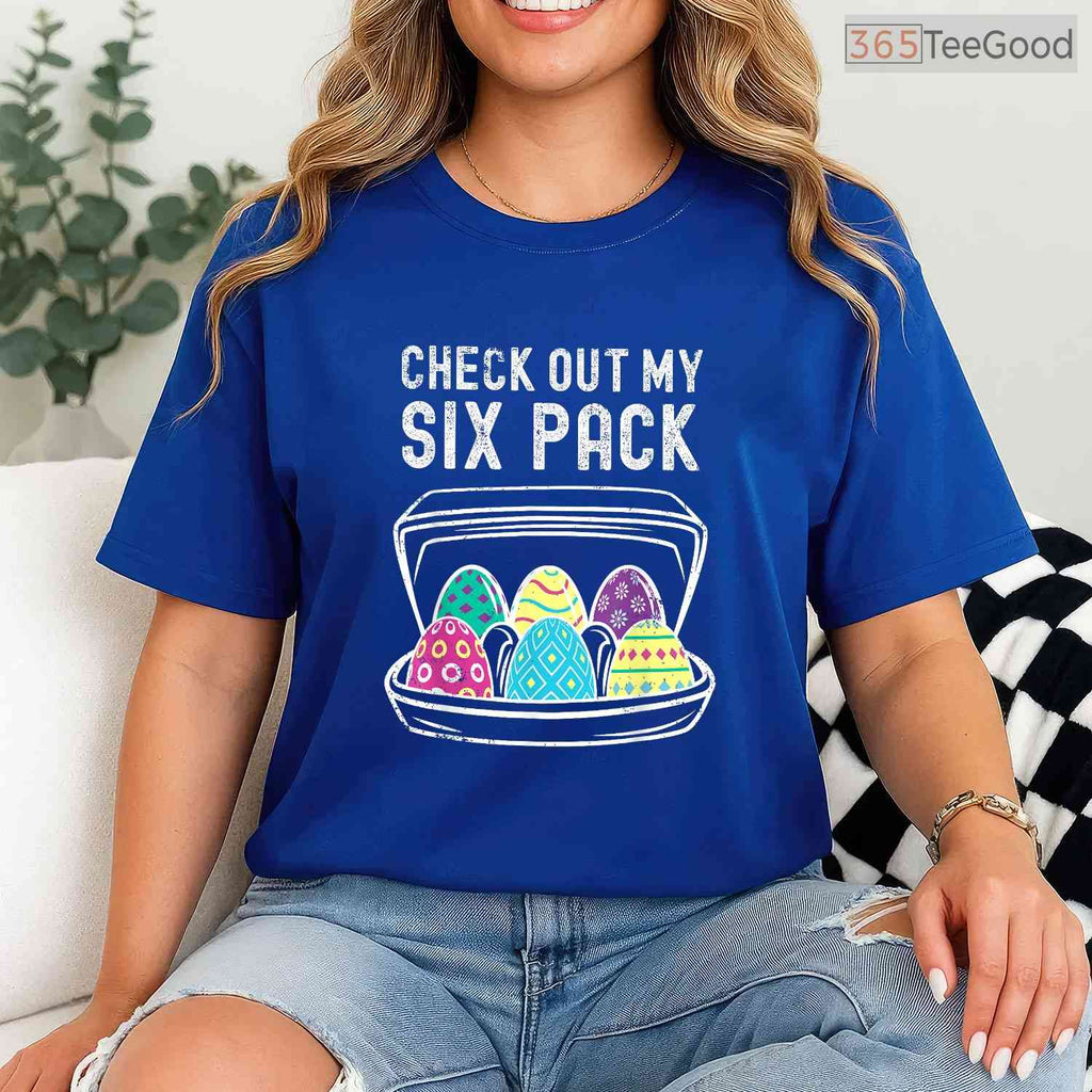Funny Easter Egg Workout T-Shirt Check Out My Six Pack Abs Gym Fitness Shirt