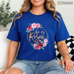 He Is Risen Jesus Christian T-Shirt Easter Floral Wreath Faith Religious Shirt